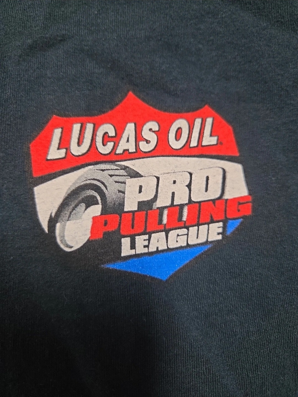 - Gildan Black Lucas Oil Pro Pulling League Graphic Tee with Red & Blue Logo